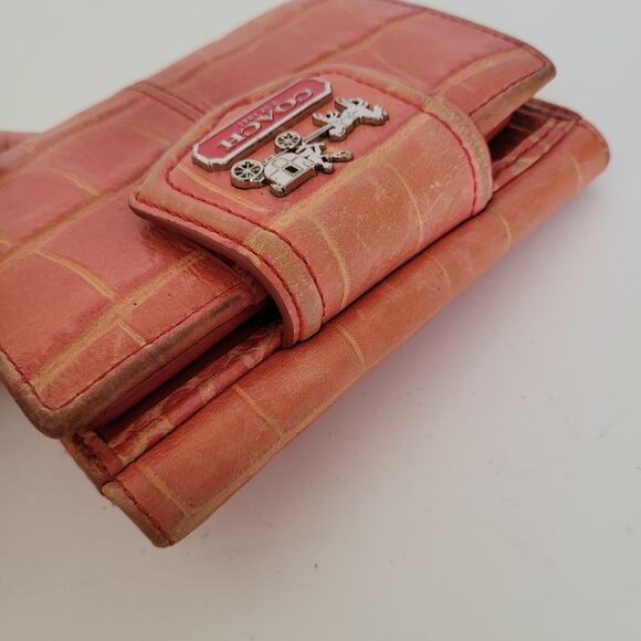 Coach Croc Wallet Medium Bifold Red Folding Leather Carriage Logo Folding - Picture 14 of 14